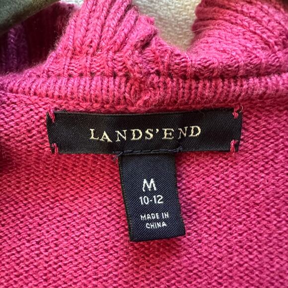 Lands End Women's Cardigan Raspberry Ruffle Front Open Cotton Wool Blend M 10-12 - Picture 3 of 7